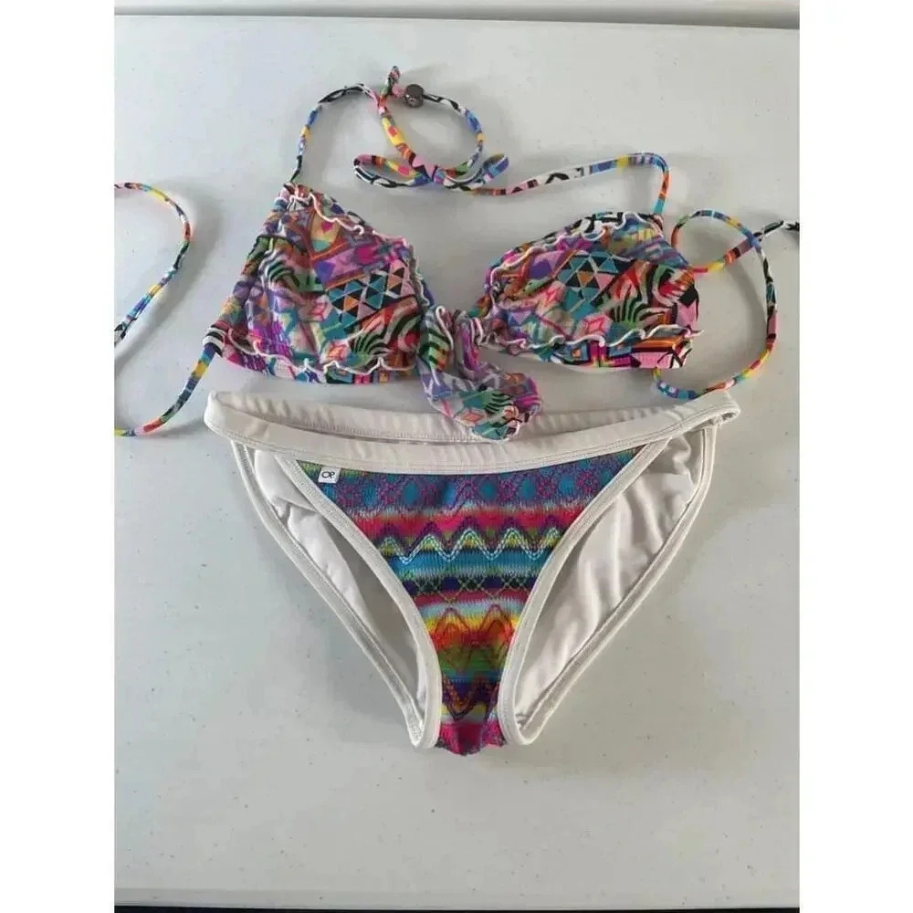 Women's OP Multicolor String Bikini‎ Swimsuit Boho Beach Size S 0308